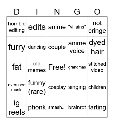 cringe bingo Card
