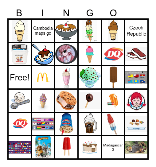 Ice Cream Bingo Card