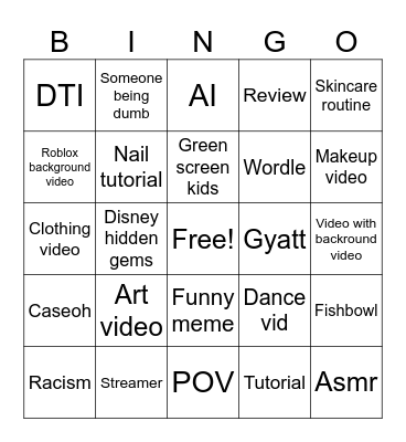 YouTube shorts bingo Card