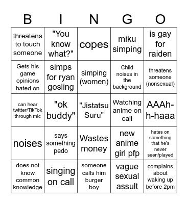 EVAN Bingo Card