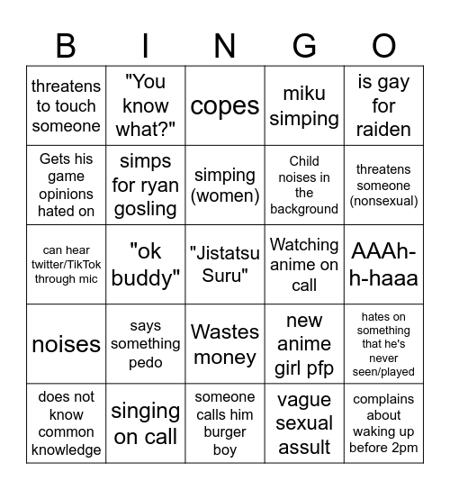 EVAN Bingo Card