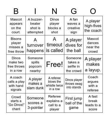 Basketball Bingo Card