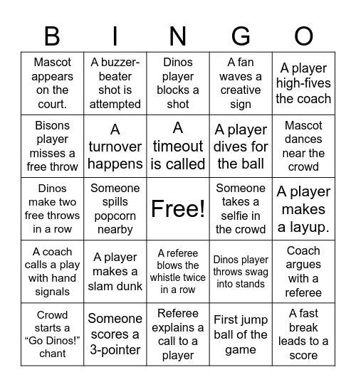 Basketball Bingo Card