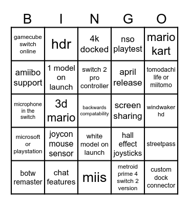 switch 2 bringo Bingo Card