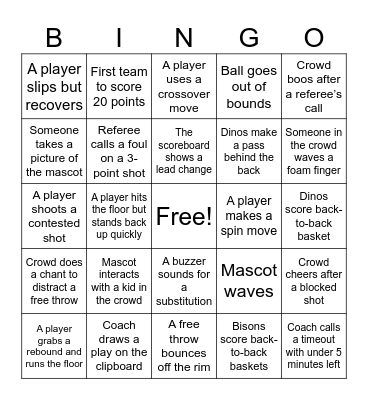 Fast Break Bingo Card