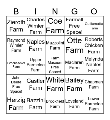 Find the Farms! Bingo Card