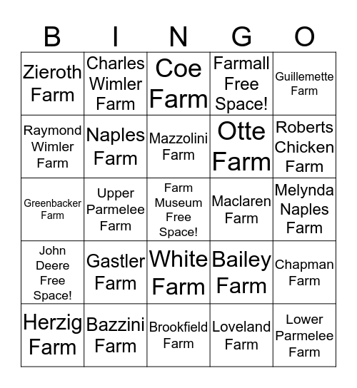 Find the Farms! Bingo Card