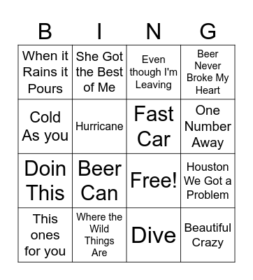 Luke Combs Bingo Card