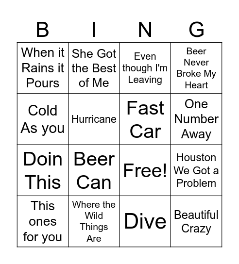 Luke Combs Bingo Card