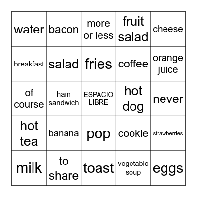 3A - ¿Desayuno o almuerzo? Bingo Card