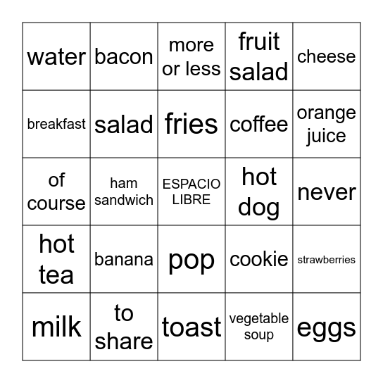 3A - ¿Desayuno o almuerzo? Bingo Card