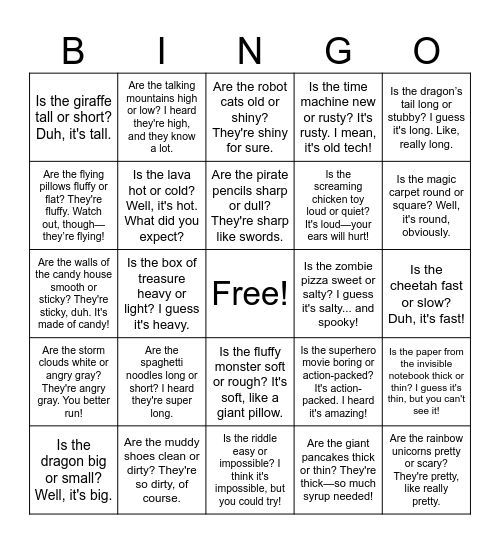 S14 U17 Is it wet or dry? Bingo Card