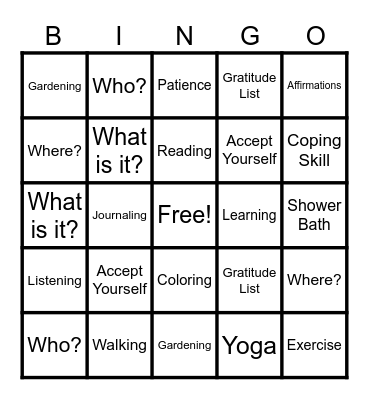 Mindfulness Bingo Card