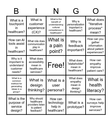 Patients Journey Bingo Card