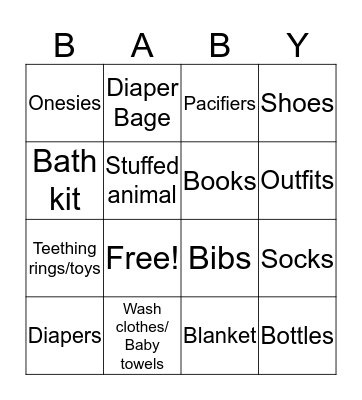 Baby Shower Bingo Card