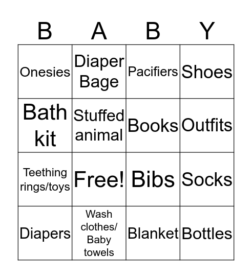 Baby Shower Bingo Card