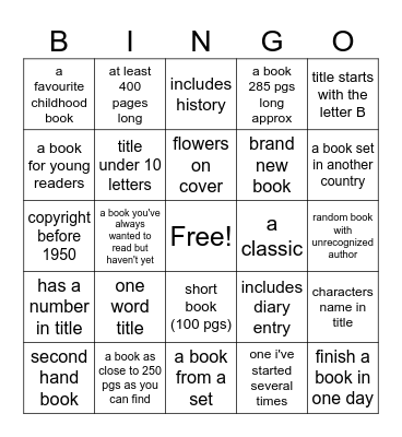 book challenge Bingo Card