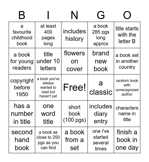book challenge Bingo Card