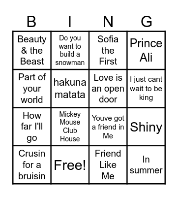 DISNEY BINGO Card