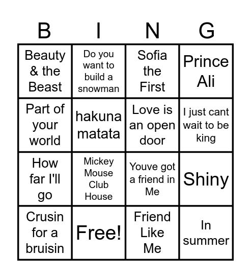 DISNEY BINGO Card