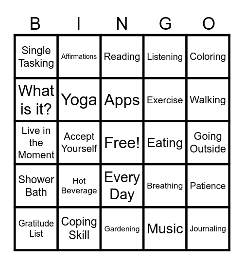 Mindfulness Bingo Card
