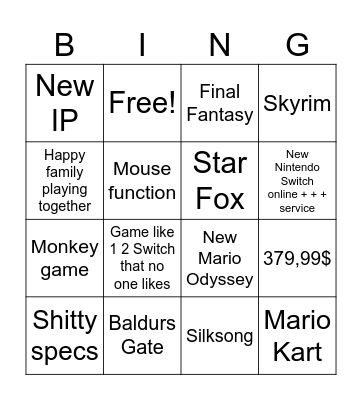 Switch2 Bingo Card