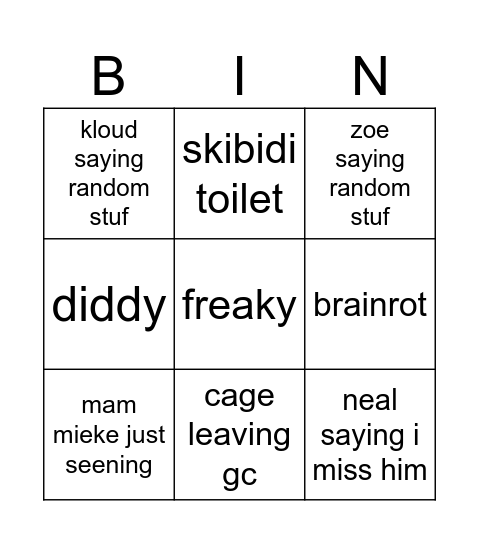 gc Bingo Card