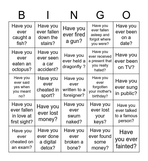 Have you ever Bingo Card