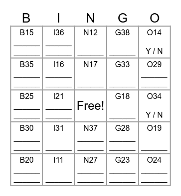 Family Search Bingo Card