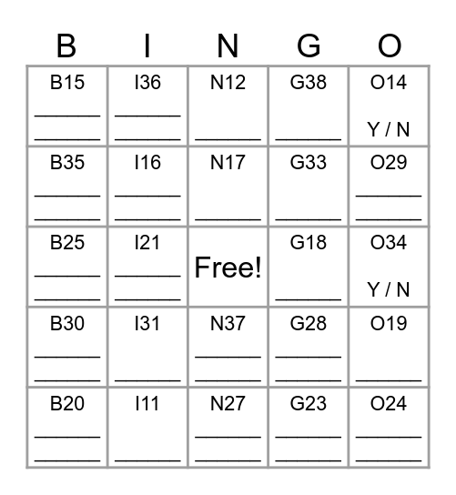 Family Search Bingo Card