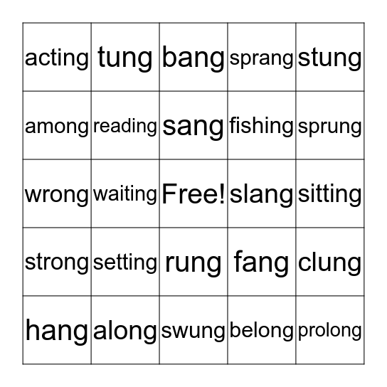 Syllable Division BINGO Card