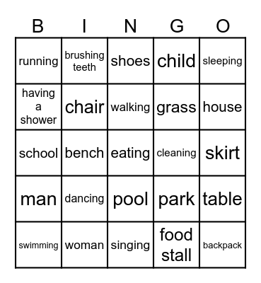 Present Progressive Bingo Card