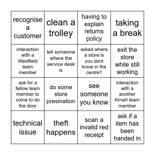Kmart kotara door Bingo Card