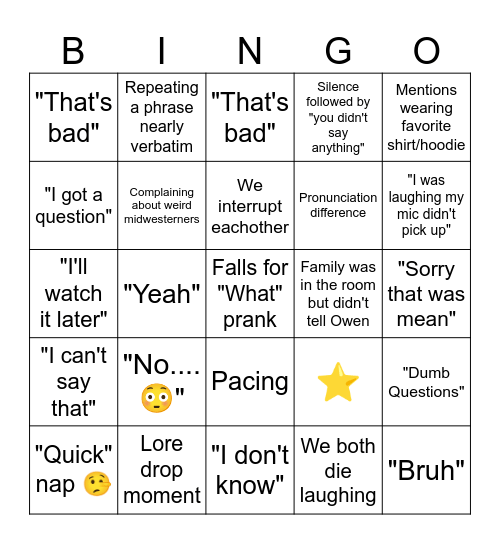Amari Bingo Card