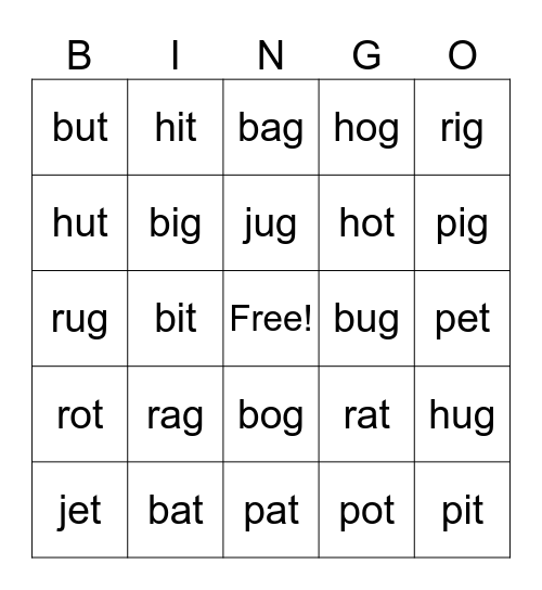 Phonics Bingo Card