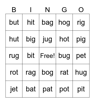 BS Phonics Bingo Card
