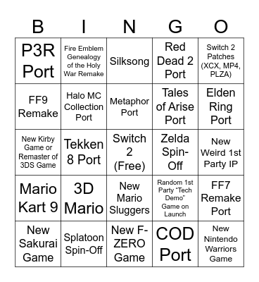 Switch 2 Year 1 Bingo Card