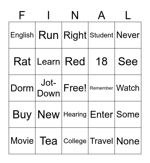 Units 1-3 Vocab Bingo Card
