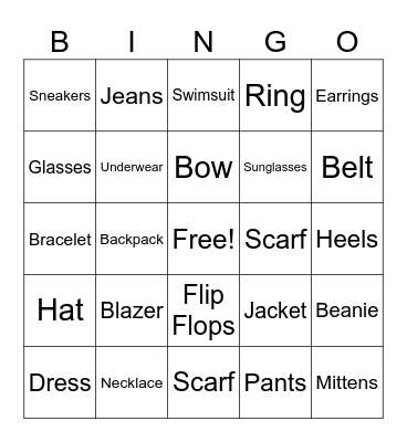 Clothes Bingo Card
