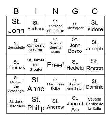 Saints Round Bingo Card