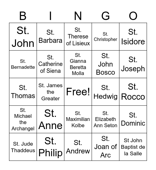 Saints Round Bingo Card