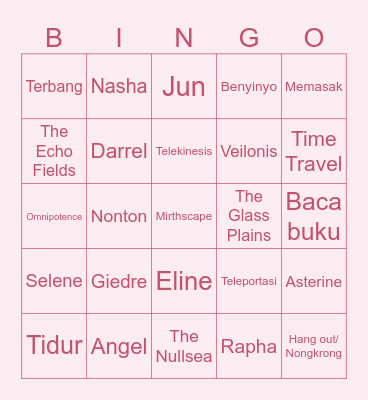 Bingo with Angel Bingo Card