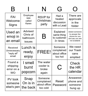 OFFICE Bingo Card