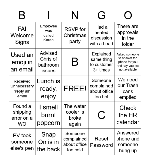 OFFICE Bingo Card