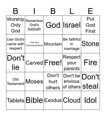 Ten Commandments Bingo Card