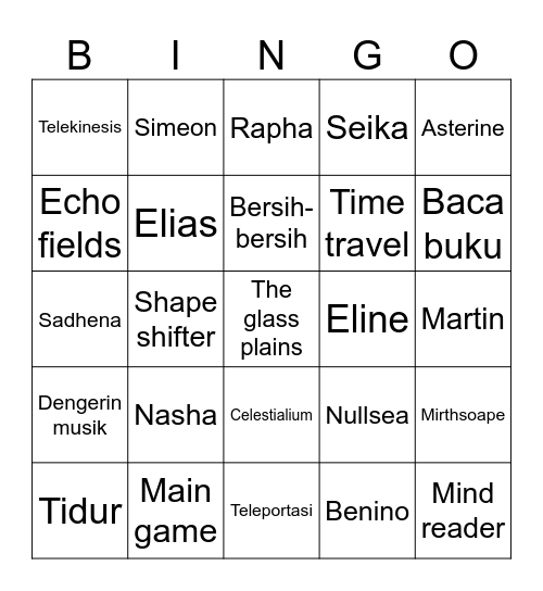 Bee Ai En Ji Ou Bingo Card