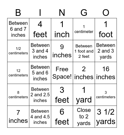 Measurement Bingo Card