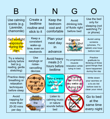 Sleep Hygiene Bingo Card