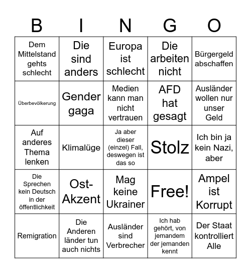 AFD Bingo Card