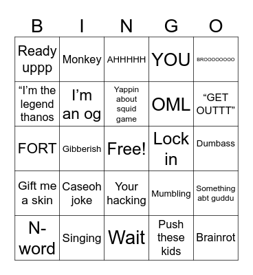My friend Bingo Card